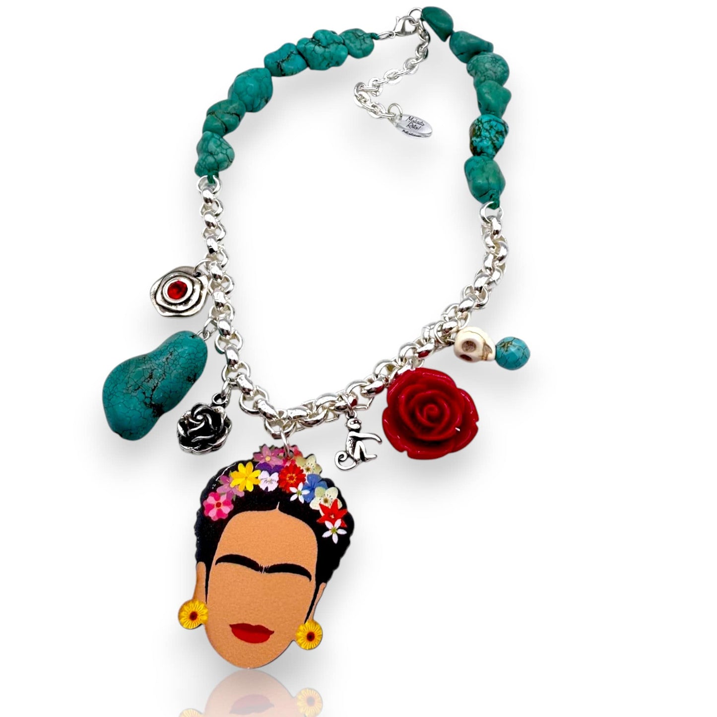 Collar plata y turquesa de Frida Kahlo, Maldita Rita bisutería, vista lateral