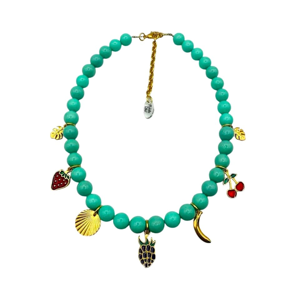 Collar Frutillas en turquesa de Maldita Rita, desde arriba