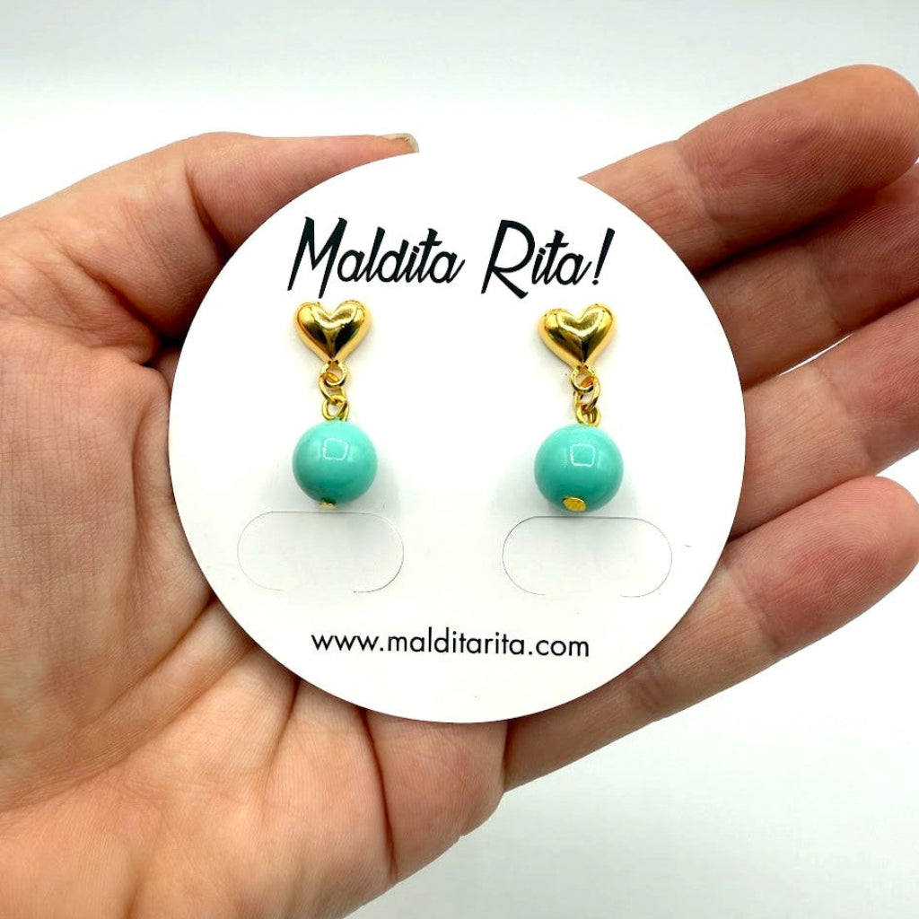 Pendientes corazón y turquesa de Maldita Rita