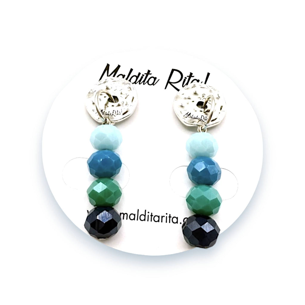 Pendientes plateados con bolas de cristal de la marca Maldit Rita