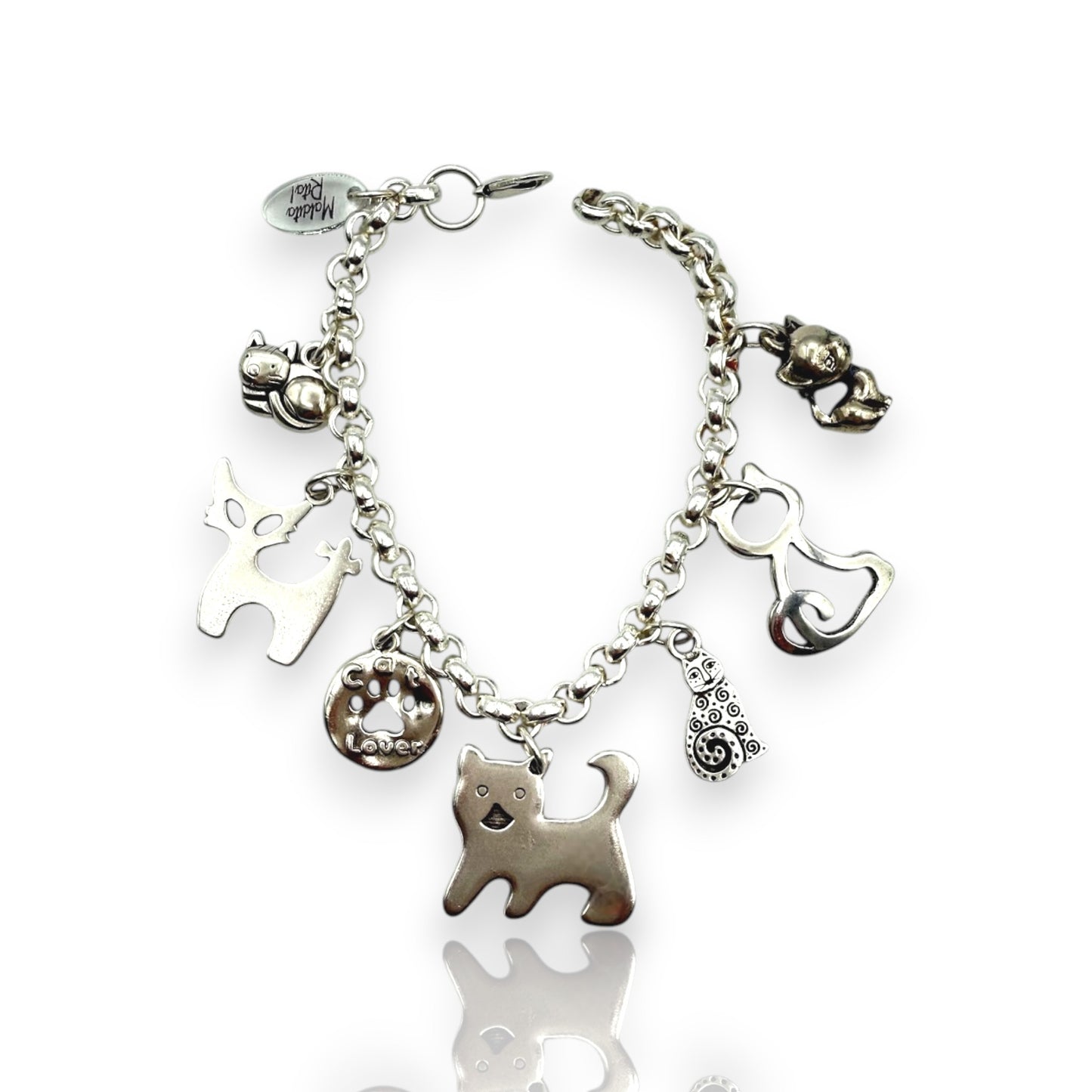 Pulsera Gatos de Maldita Rita!, cadena con charms de gatitos, desde arriba