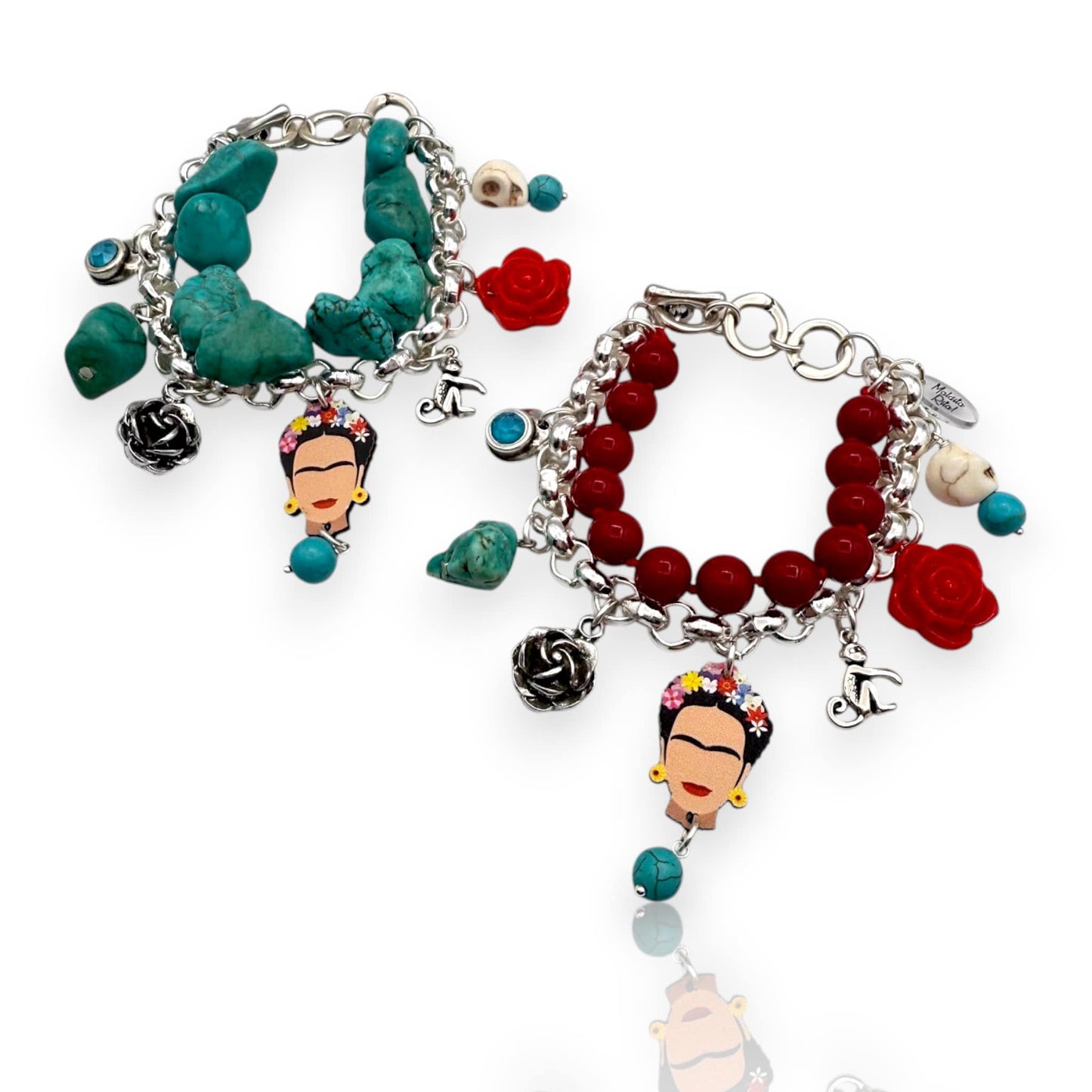Pulseras Kahlo roja y turquesa redondas