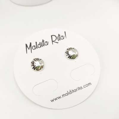 pendientes de botón, de forma irregular en color plata, venta al por mayor, bisutería online de Maldita Rita
