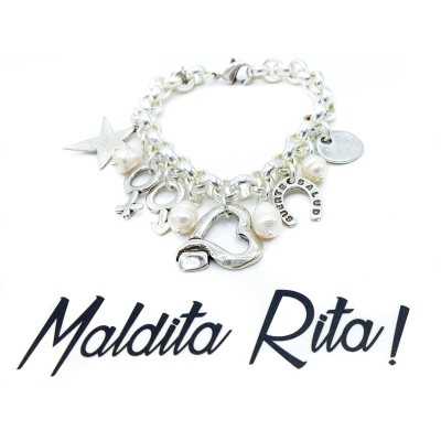Pulsera La Velvet Plata con abalorios en plata y perlas naturales de la Maraca española Maldita Rita!
