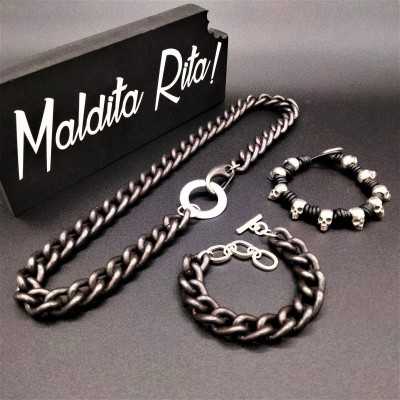 Colección Tool, cadena negra gruesa con cierre mosquetón, estilo rock de Maldita Rita