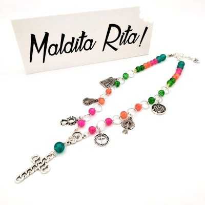 Collar Madonna summer extendido, con fornitura y cuentas de colores. Compra nuestra joyería online de la firma Maldita Rita