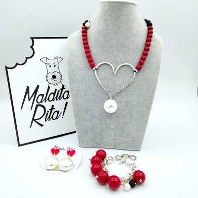 Conjunto de bisutería, pulsera, pendientes y collar modelo Olivia de la marca Maldita rita