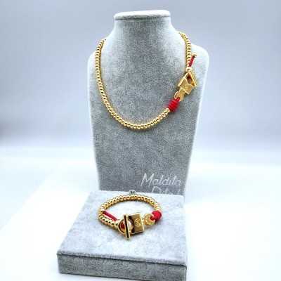 Conjunto de collar y pulsera elásticos en color rojo de Maldita Rita