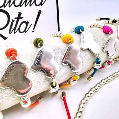 Pulsera elástica plata Corazón Mordido de la marca Maldita Rita en diferentes colores