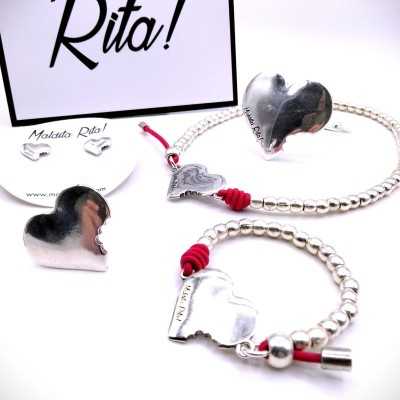 Colección completa del Corazón Mordido elástica plata en color rojo de Maldita Rita bisutería