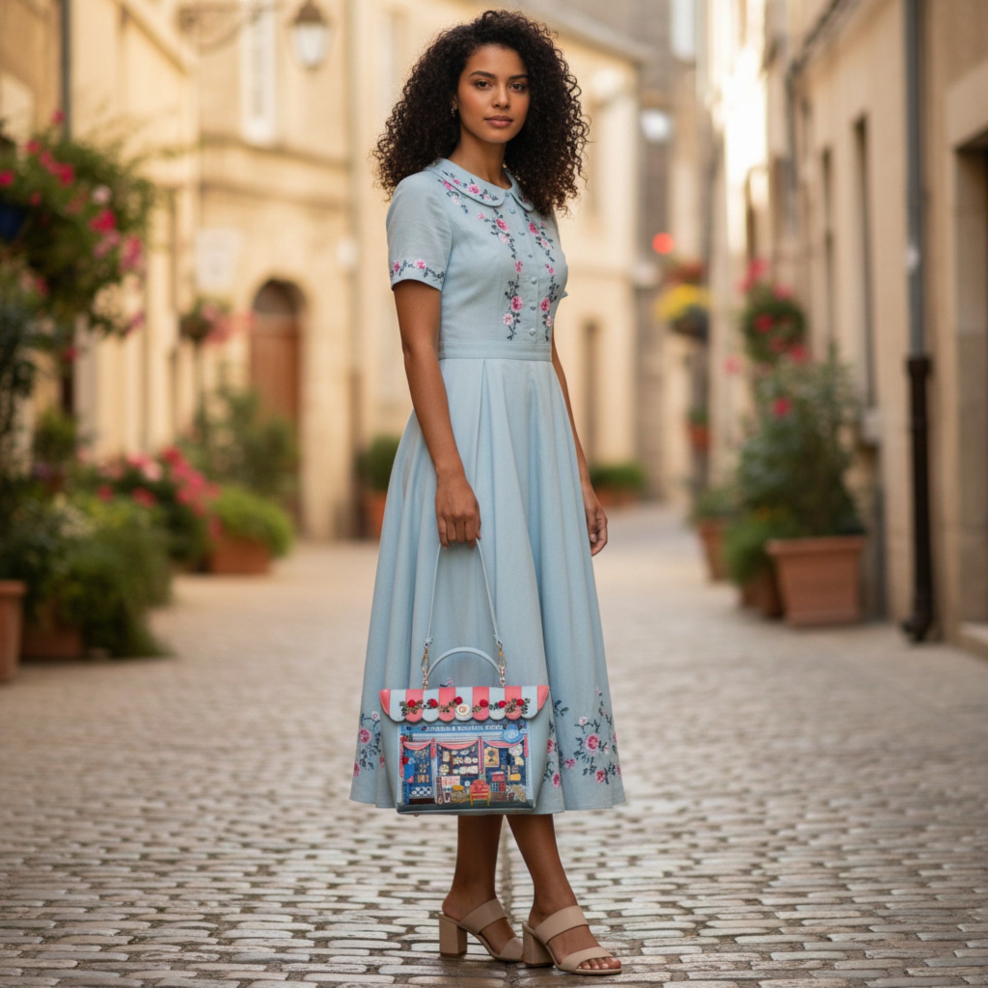 Bolso mochila Vendula Vintage Rose de Vendula London, venta en Maldita Rita. Con una modelo.