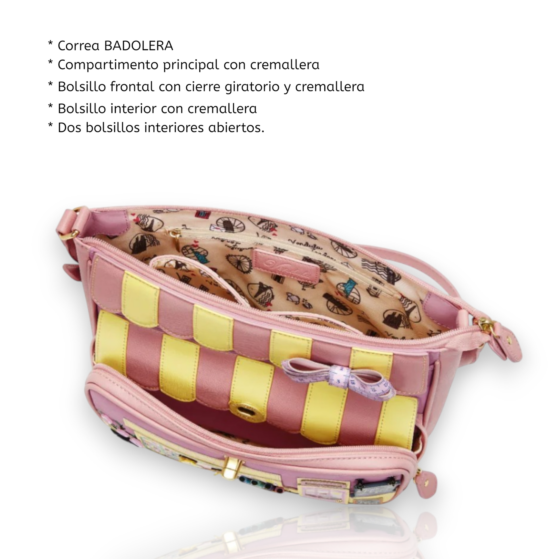 Bolso Vendula London Sewing shop Raspberry Edición. Venta en Maldita Rita. Interior