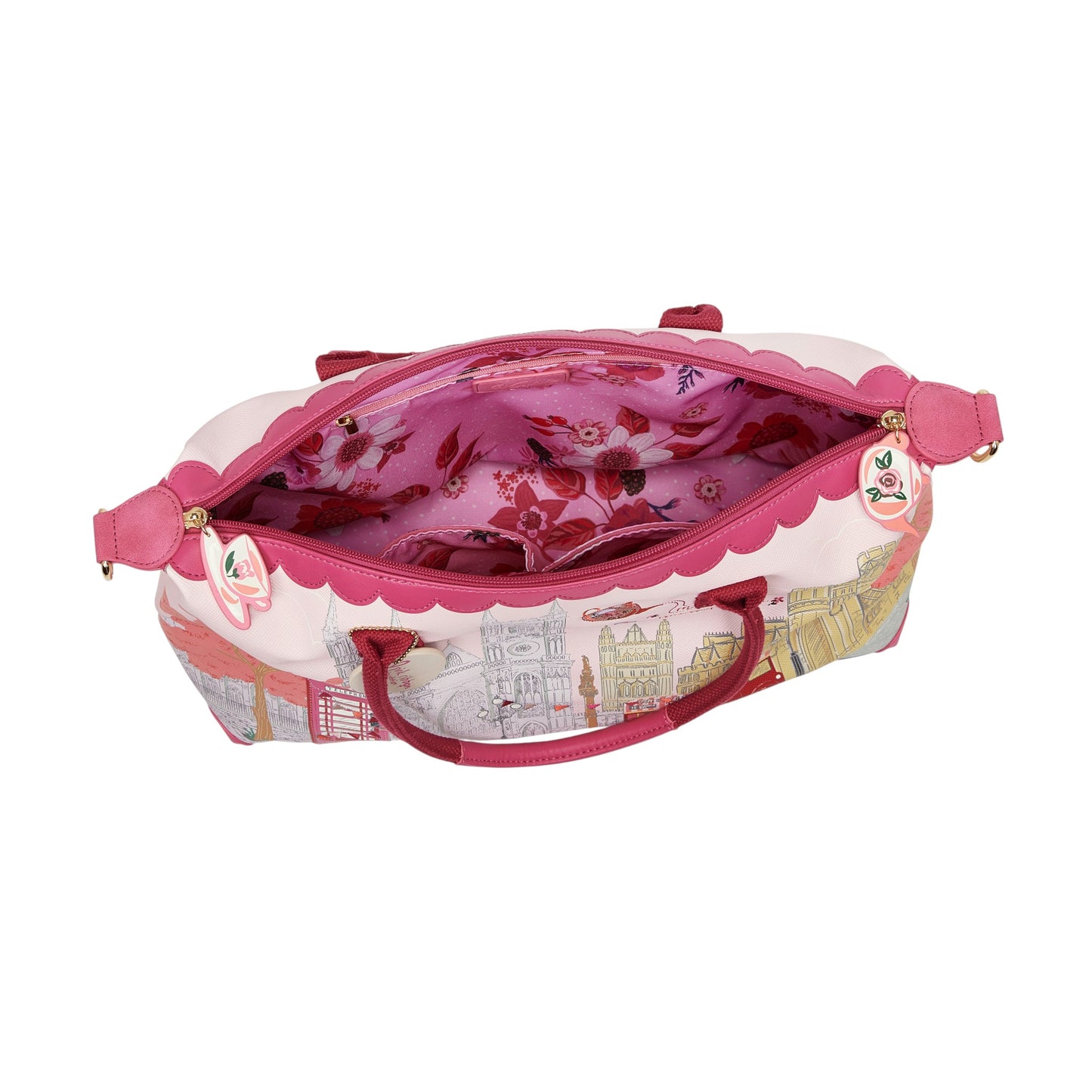 Bolso fin de semana Perfectly Pink Affternoon tea bus de Vendula London en Maldita Rita, abierto