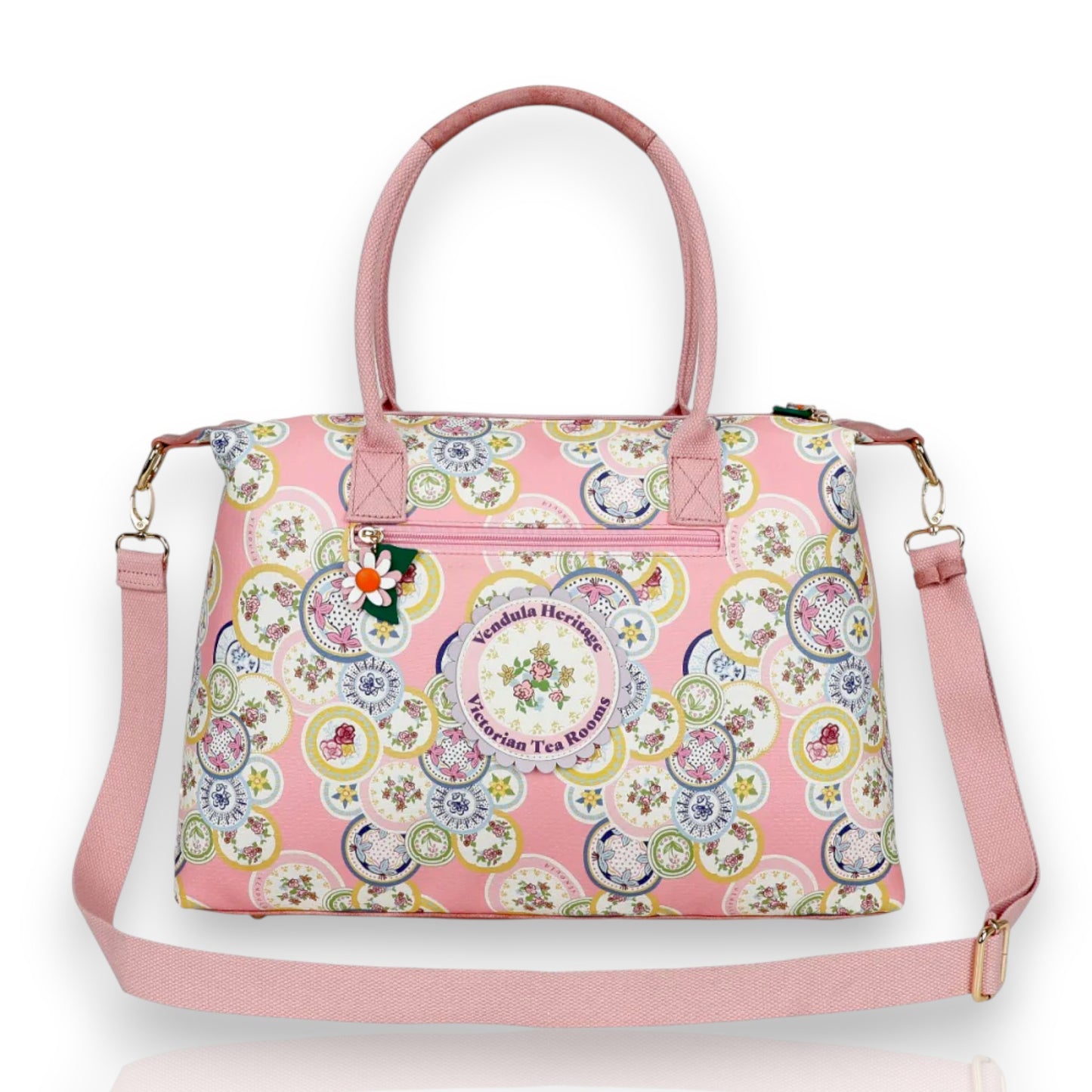 Bolso fin de semana Vicoria tea room de Vendula London, venta en Maldita Rita. Por detrás.