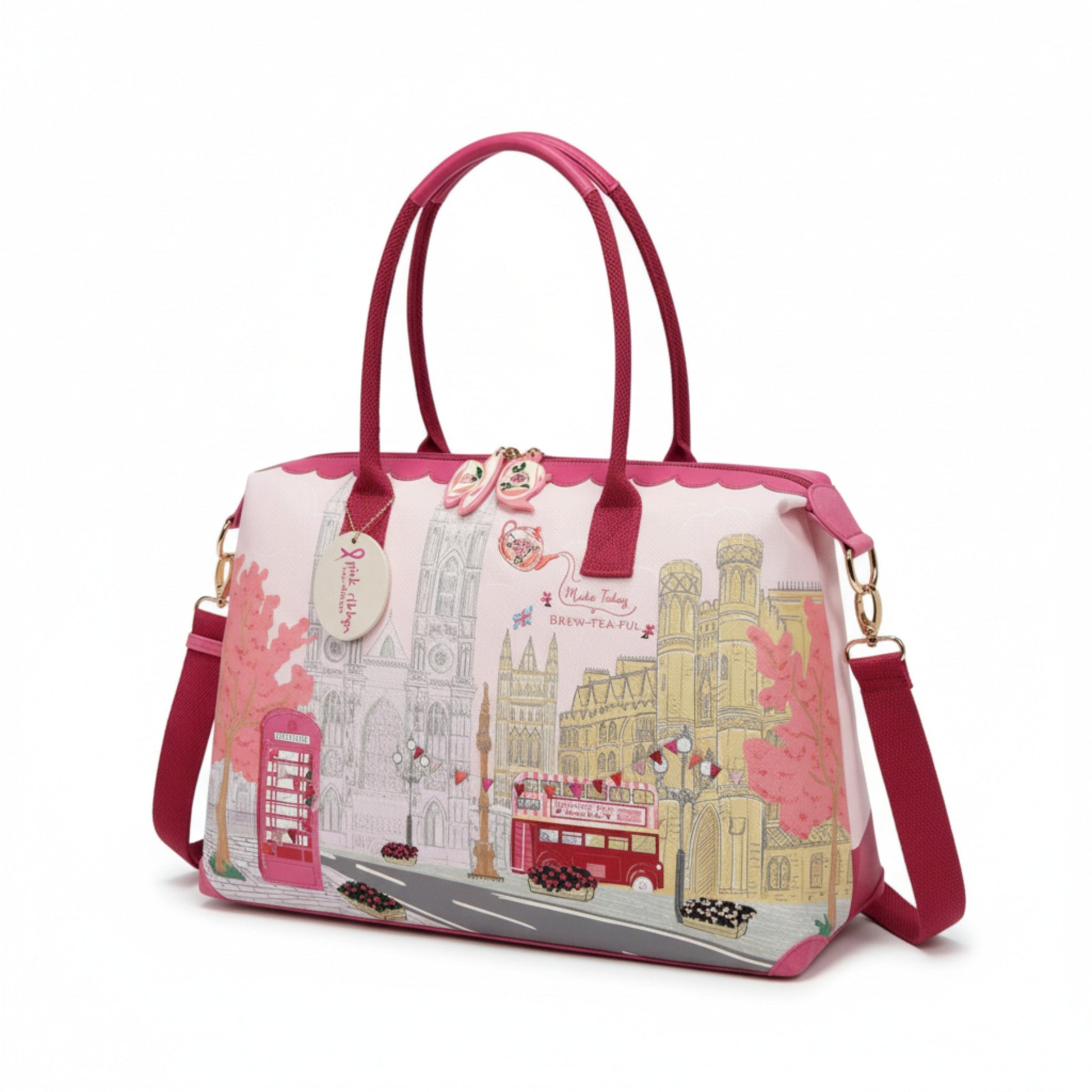 Bolso fin de semana Perfectly Pink Affternoon tea bus de Vendula London en Maldita Rita, lateral