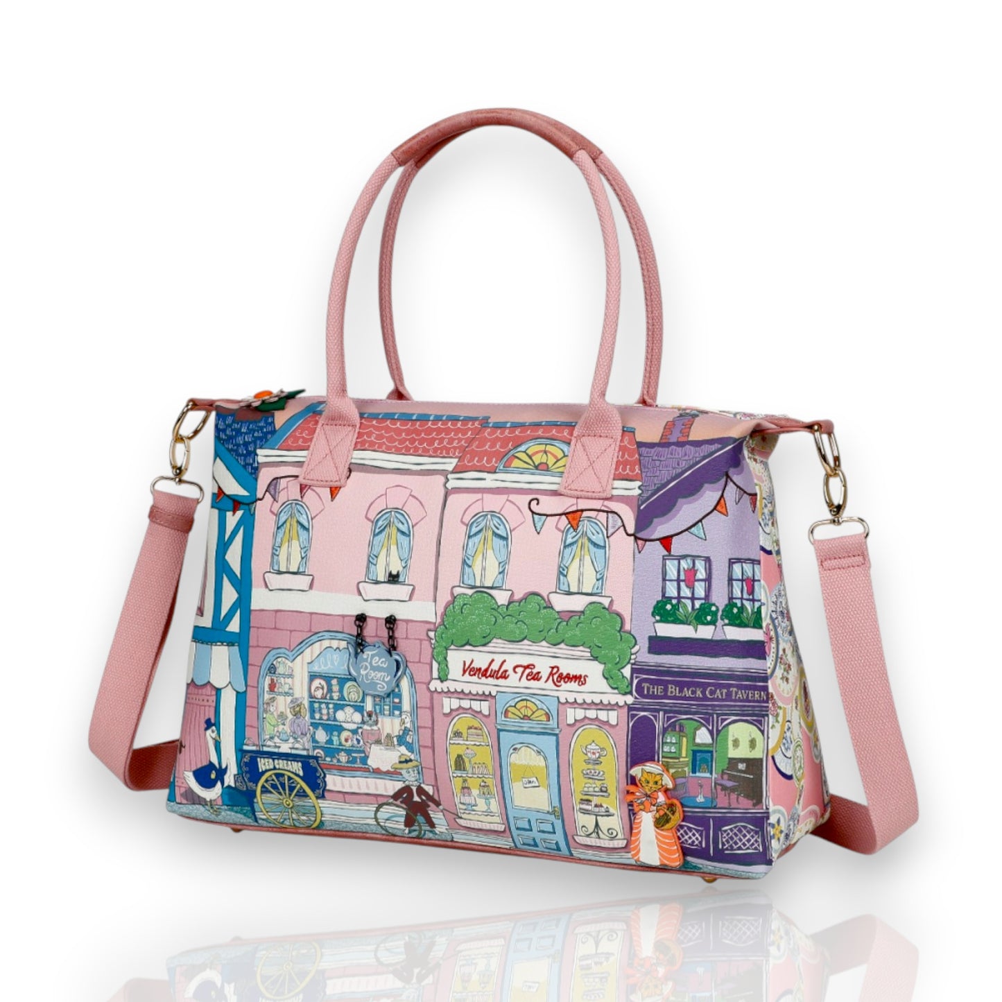 Bolso fin de semana Vicoria tea room de Vendula London, venta en Maldita Rita. Visto lateralmente.