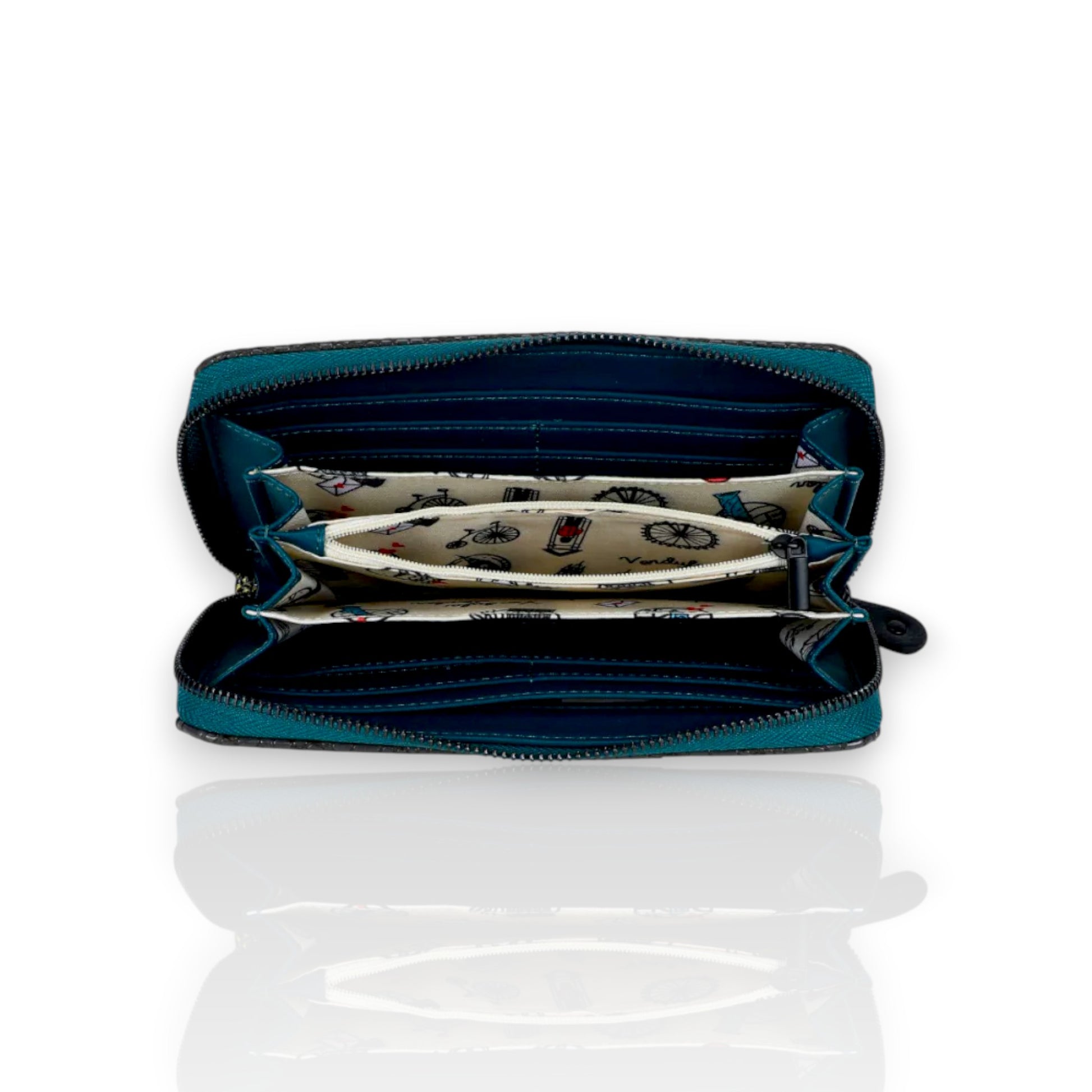 Grande Cartera Con Cremallera Alrededor Between the Covers Bookbinders en Maldita Rita, abierta