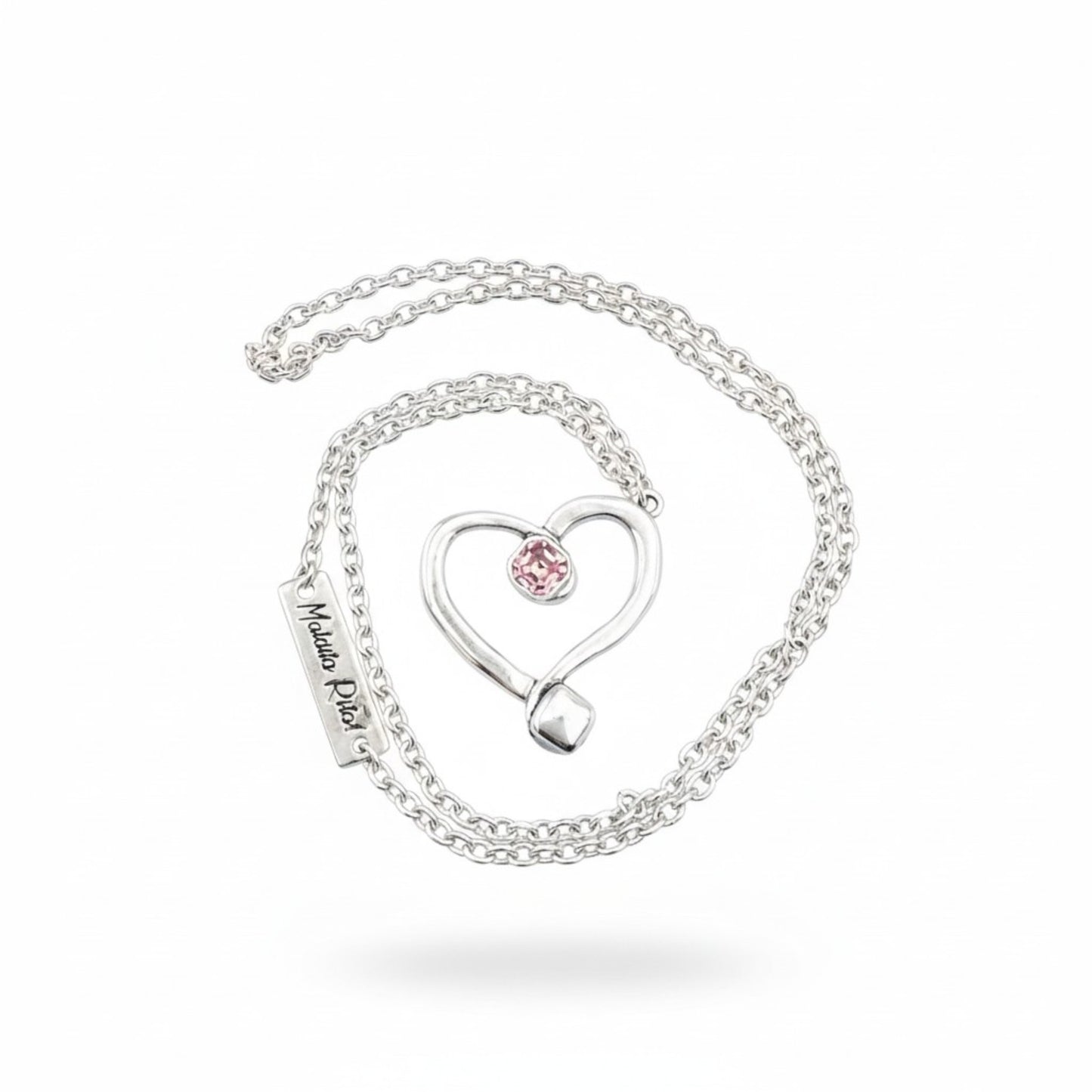 Colgante corazón rosa de cristal de Swarovski y plata con cadena. De la marca Maldita Rita