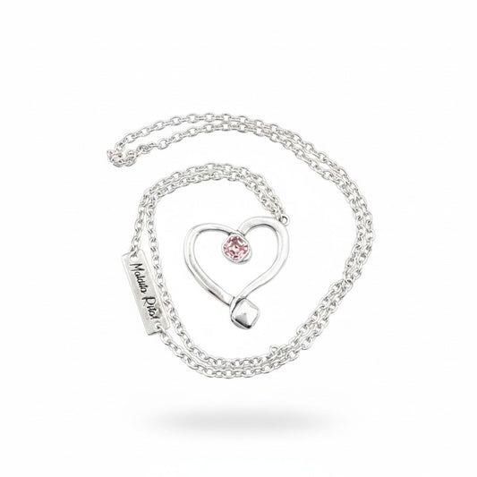 Colgante corazón rosa de cristal de Swarovski y plata con cadena. De la marca Maldita Rita