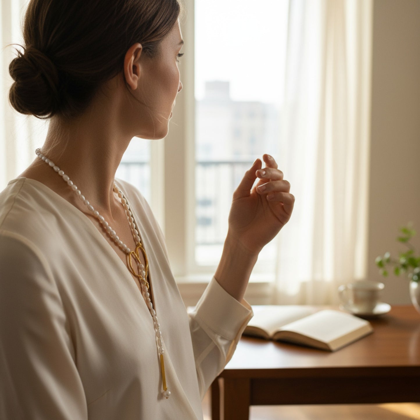 Collar Cuore en perla blanca de Maldita Rita, collar perlas de mujer, modelo 3