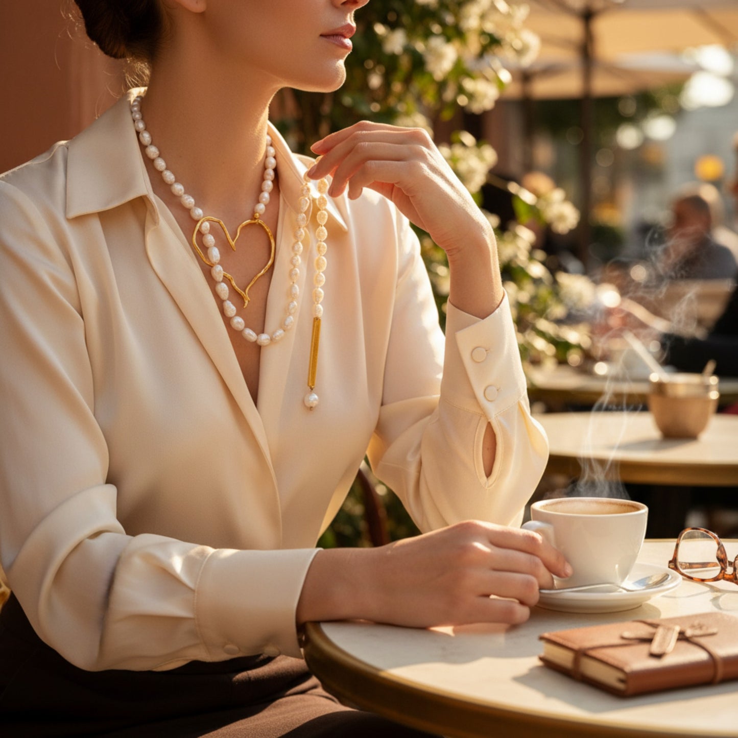 Collar Cuore en perla blanca de Maldita Rita, collar perlas de mujer, modelo 2