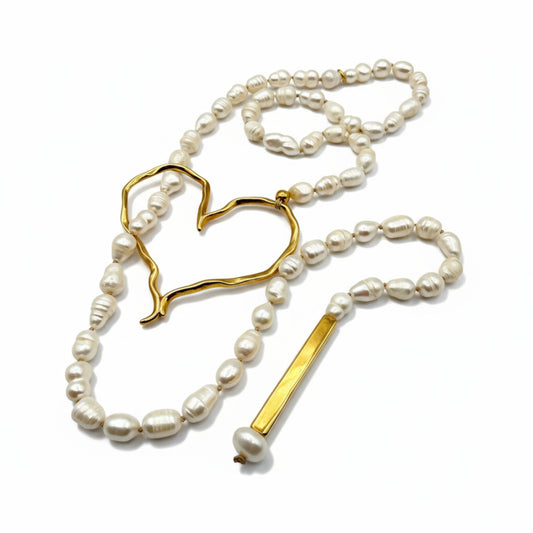 Collar Cuore en perla blanca de Maldita Rita, collar perlas de mujer, vista principal