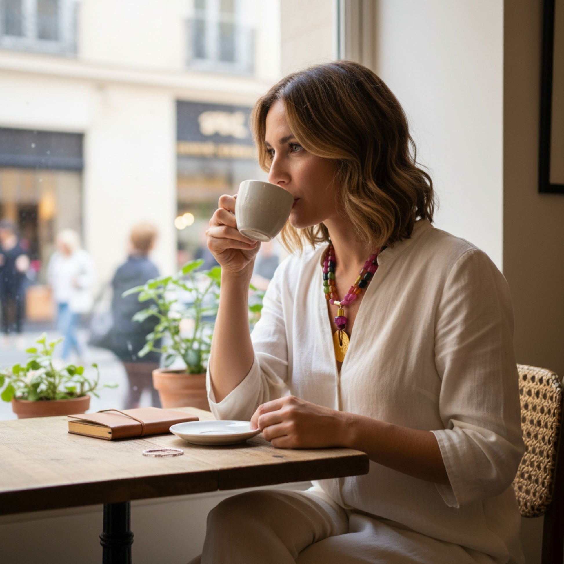 Collar de mujer de piedras naturales, turmalinas, con componentes en dorado, de la marca Maldita Rita.  Modelo collar doble