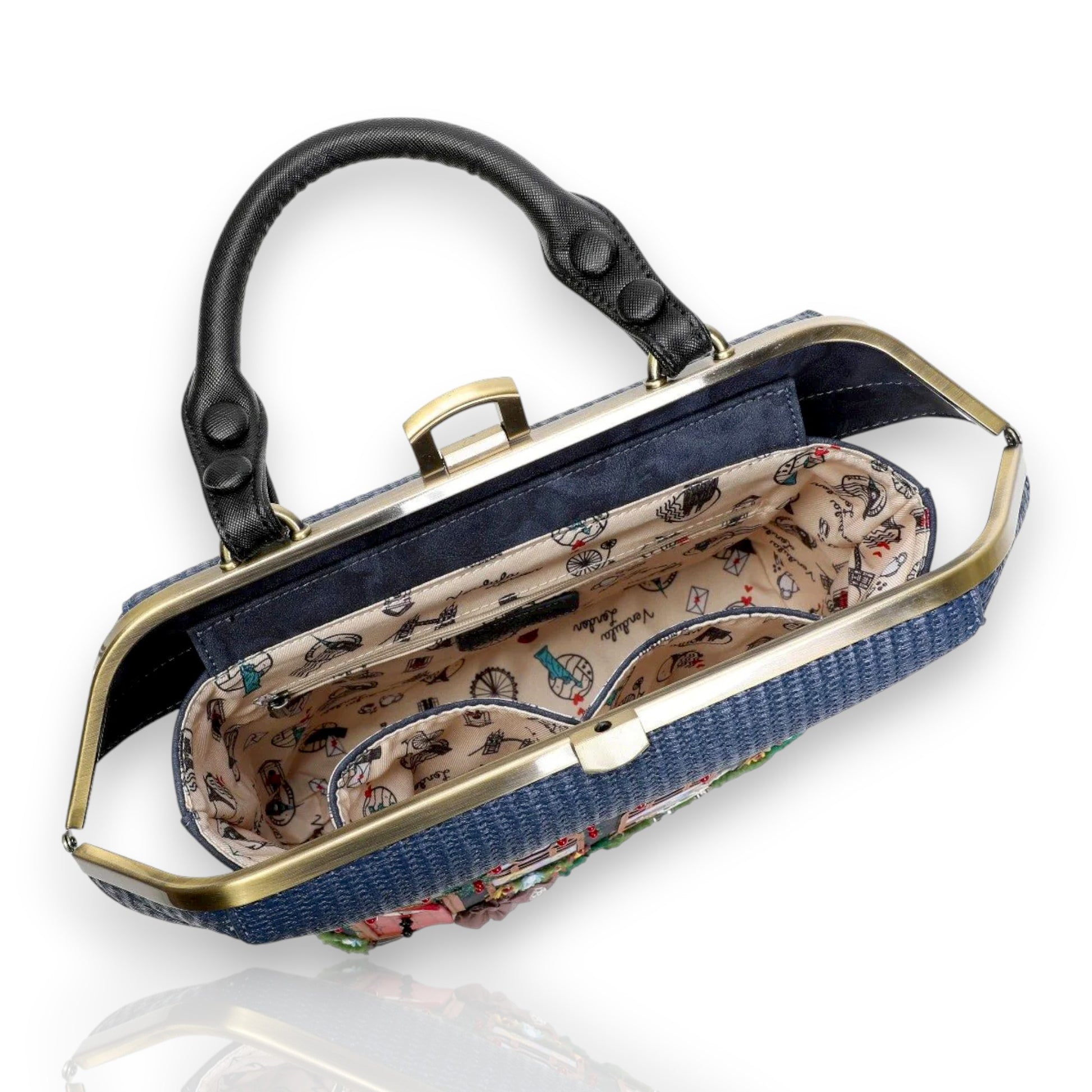 Bolso de mano The old Post Office Navy Edition de Vendula London, venta en Maldita Rita Almería, visto por dentro.