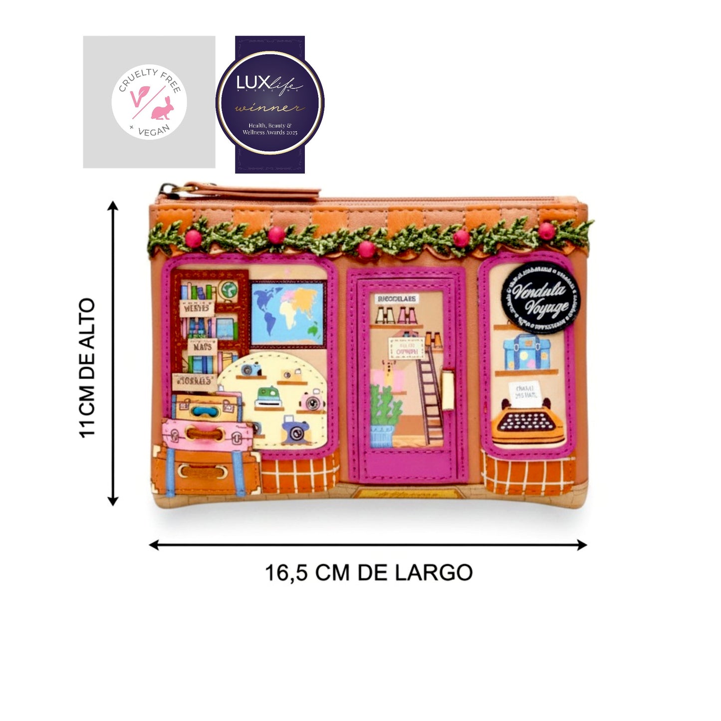 Monedero con cremallera y tarjetero Vendula Voyage, de Vendula London, venta en Maldita Rita. Medidas y logos de calidad