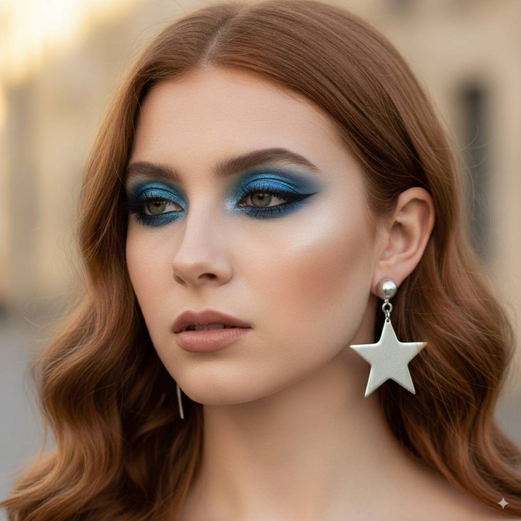 Pendiente Black Star de Maldita Rita, en modelo peliroja