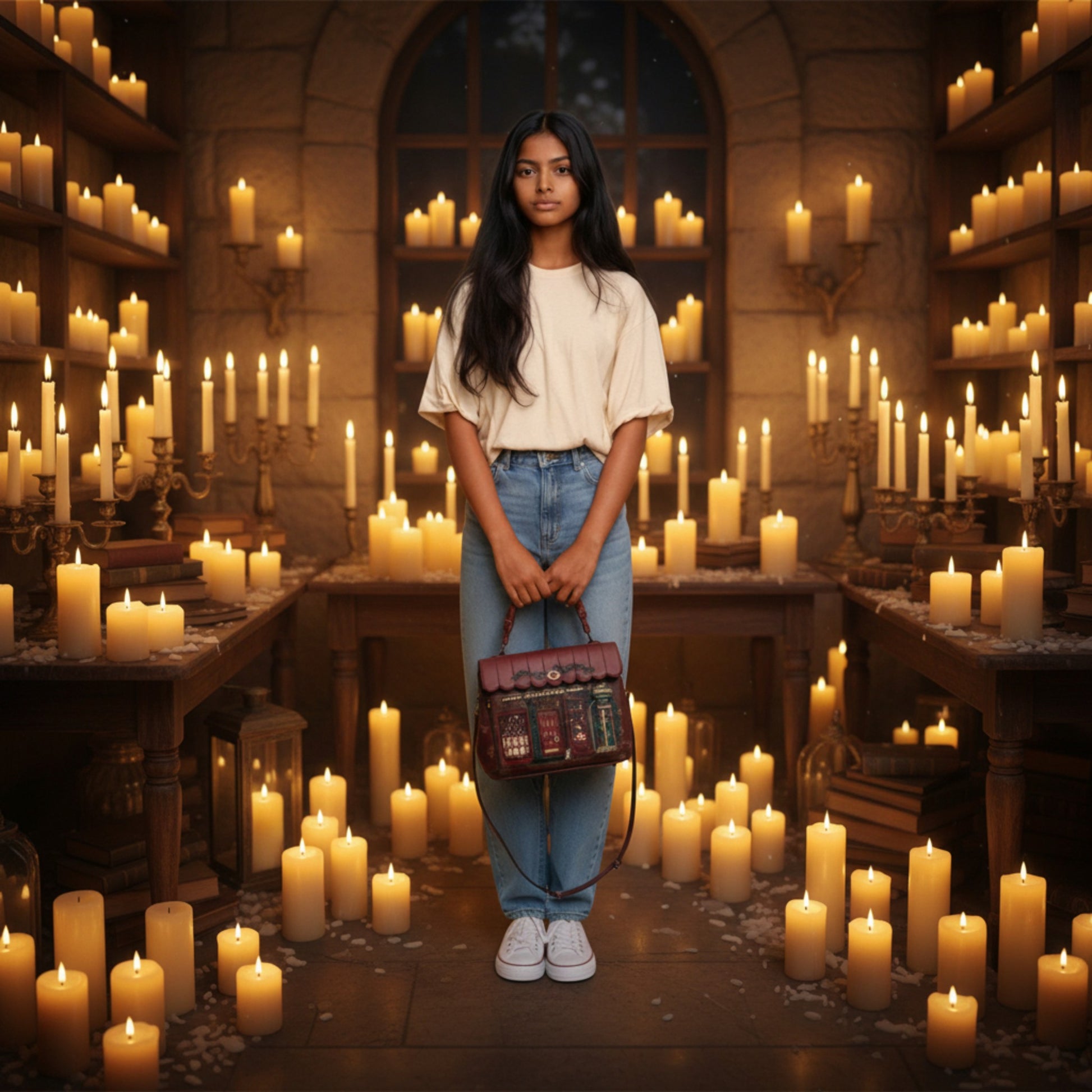 MYSTIC WICKS CANDLE AND WANDMAKERS GRACE BAG, de Vendula London, venta en Maldita Rita. Modelo con el bolso