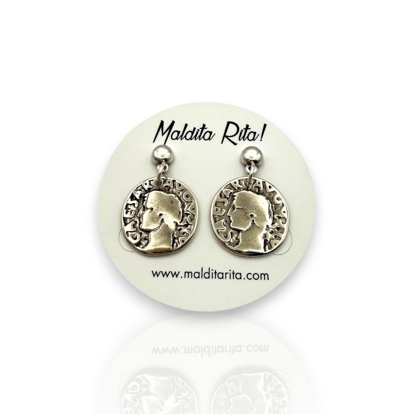 Pendientes plata moneda antigua de la marca Maldita Rita.