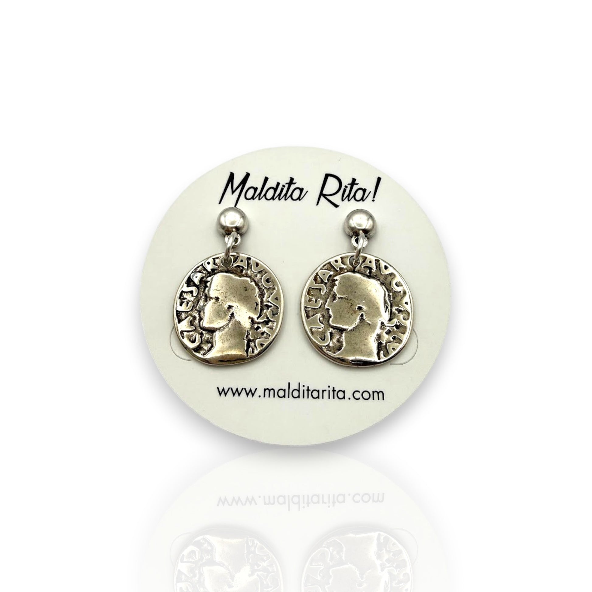 Pendientes plata moneda antigua de la marca Maldita Rita.