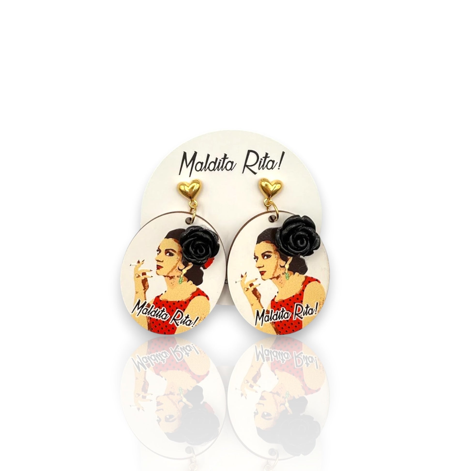 Pendiente Lola dorado grande de Maldita Rita, desde arriba