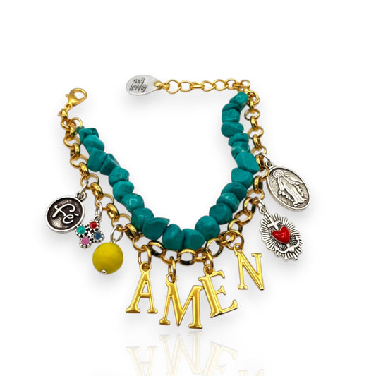 Pulsera Festivibe Amen de Maldita Rita, mix de oro plata y turquesa con colgantes