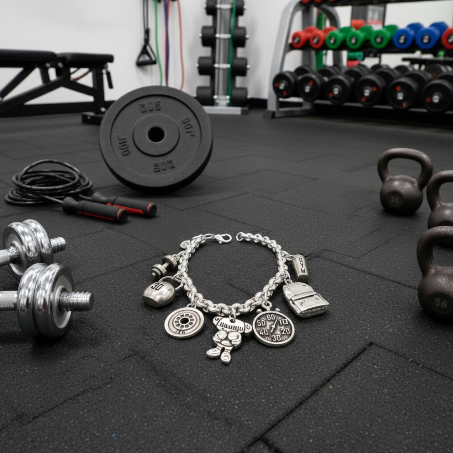 PULSERA GYM, GIMNASIO de Maldita Rita sobre el suelo de un gimnasio