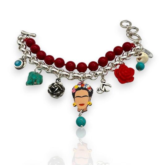 Pulsera Kahlo en rojo y plata de Maldita Rita bisutería