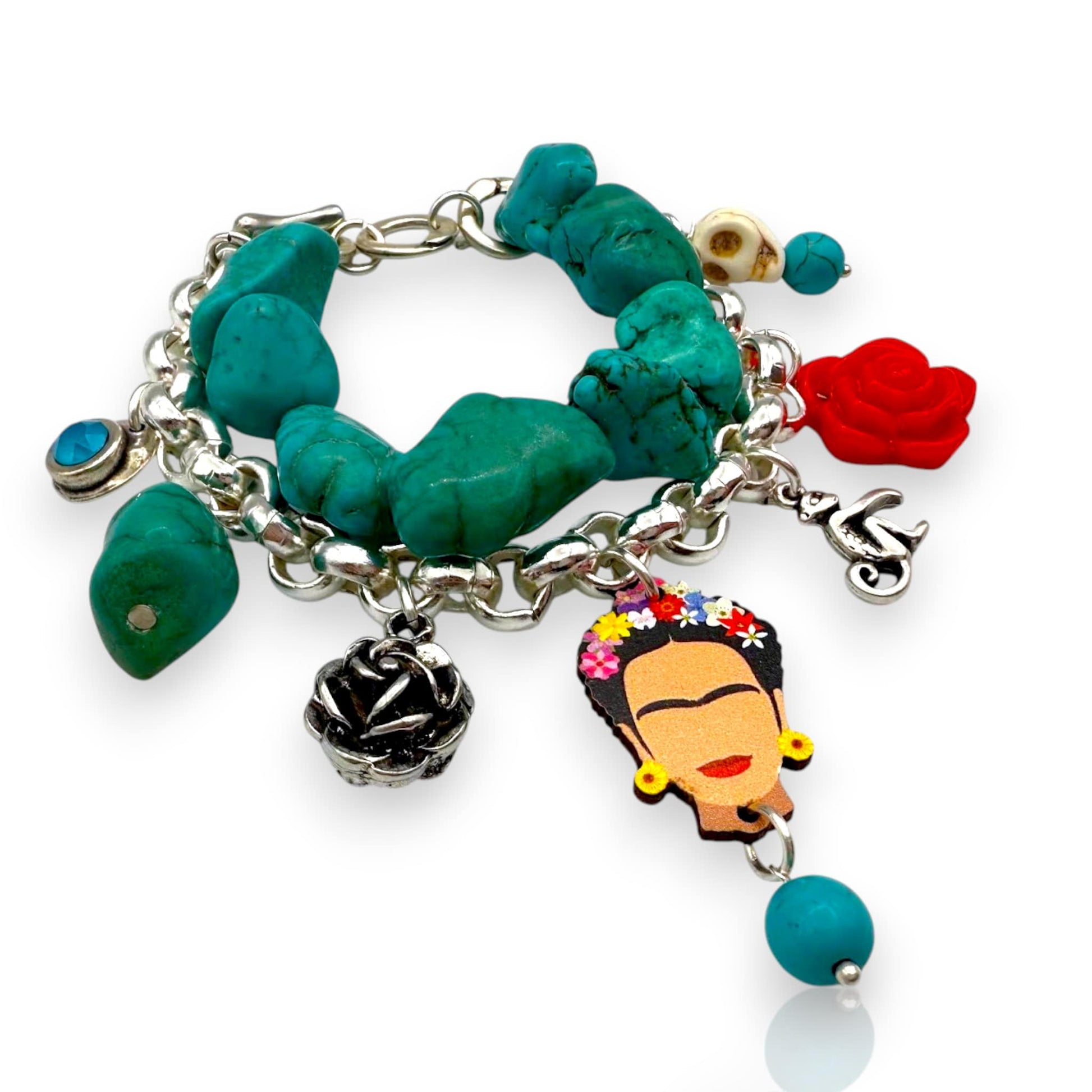 Pulsera Kahlo en plata y turquesa, de Maldita Rita, detalle lateral