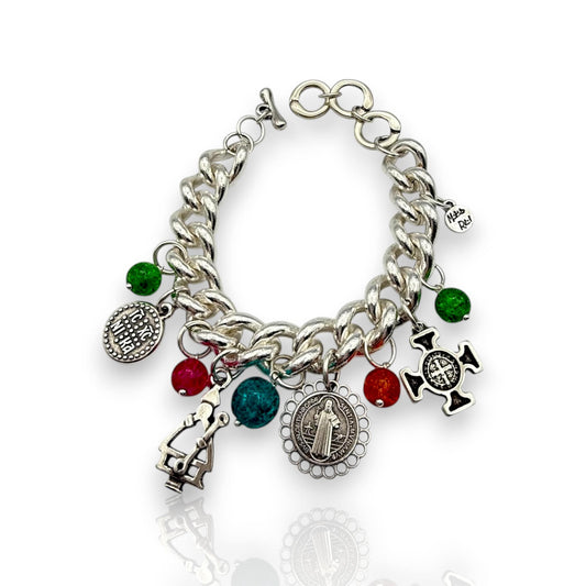 Pulsera Madonna Summer en plata con virgencitas, de Maldita Rita