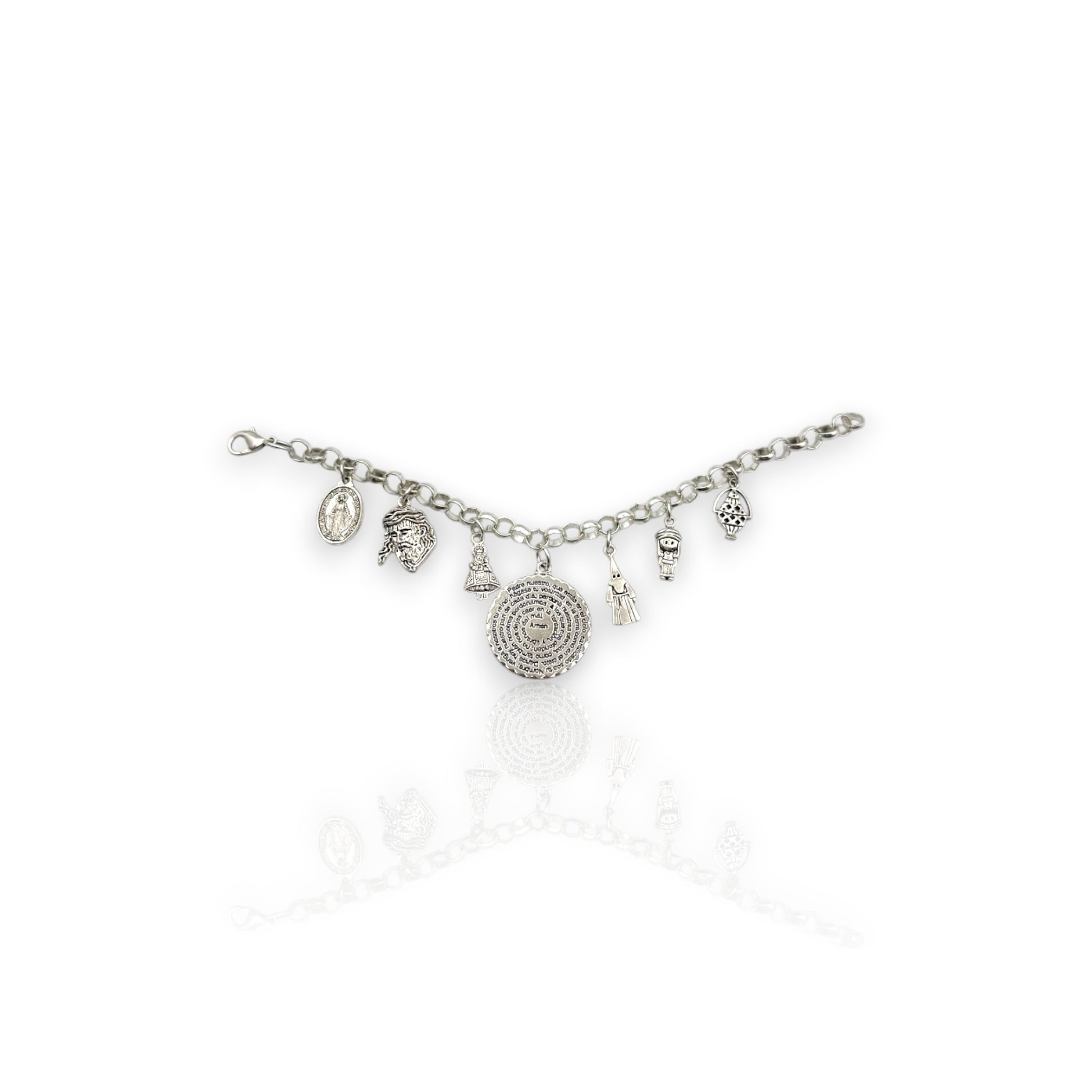 Pulsera con la oración del Padre Nuestro y motivos de Semana Santa Cristiana, de la marca almeriense Maldita Rita