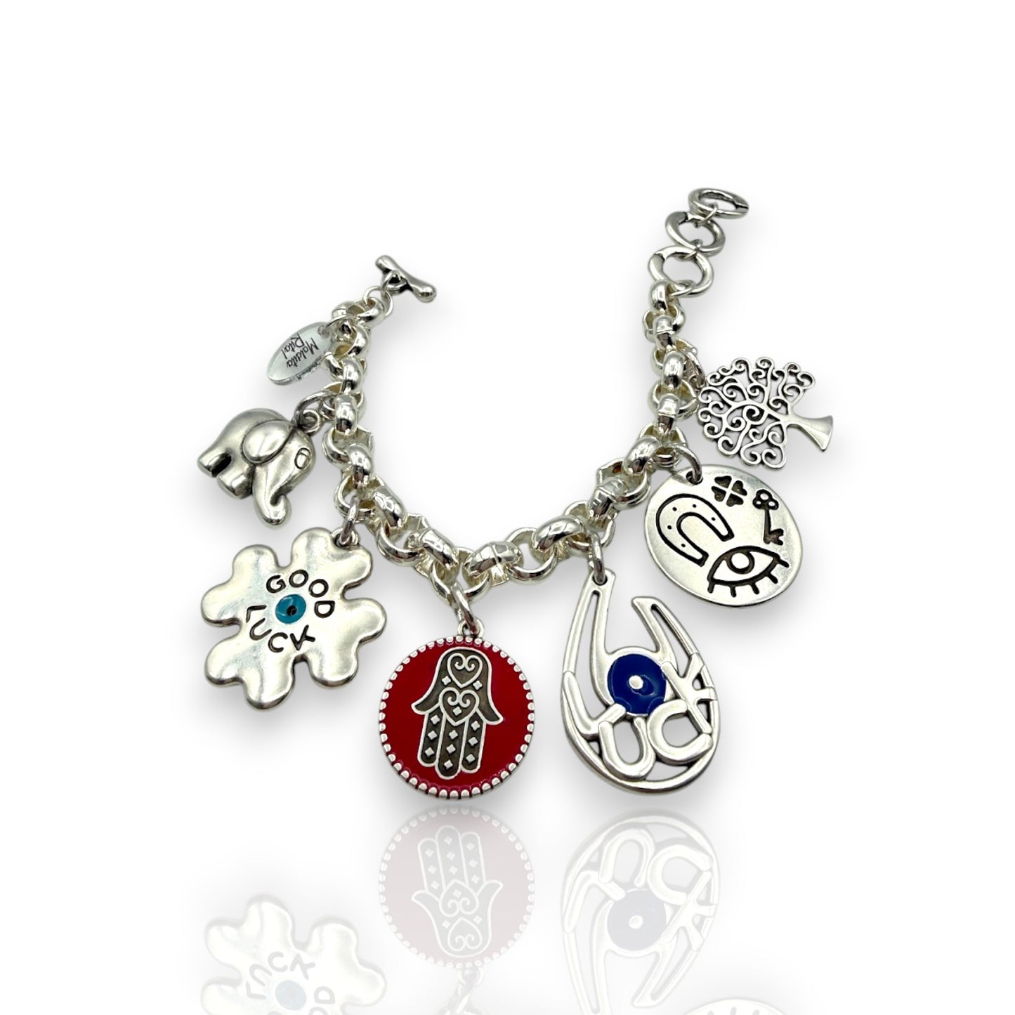 Pulsera Suertecita de Maldita Rita – pulsera de cadena con amuletos de la suerte hecha a mano en Almería, España.