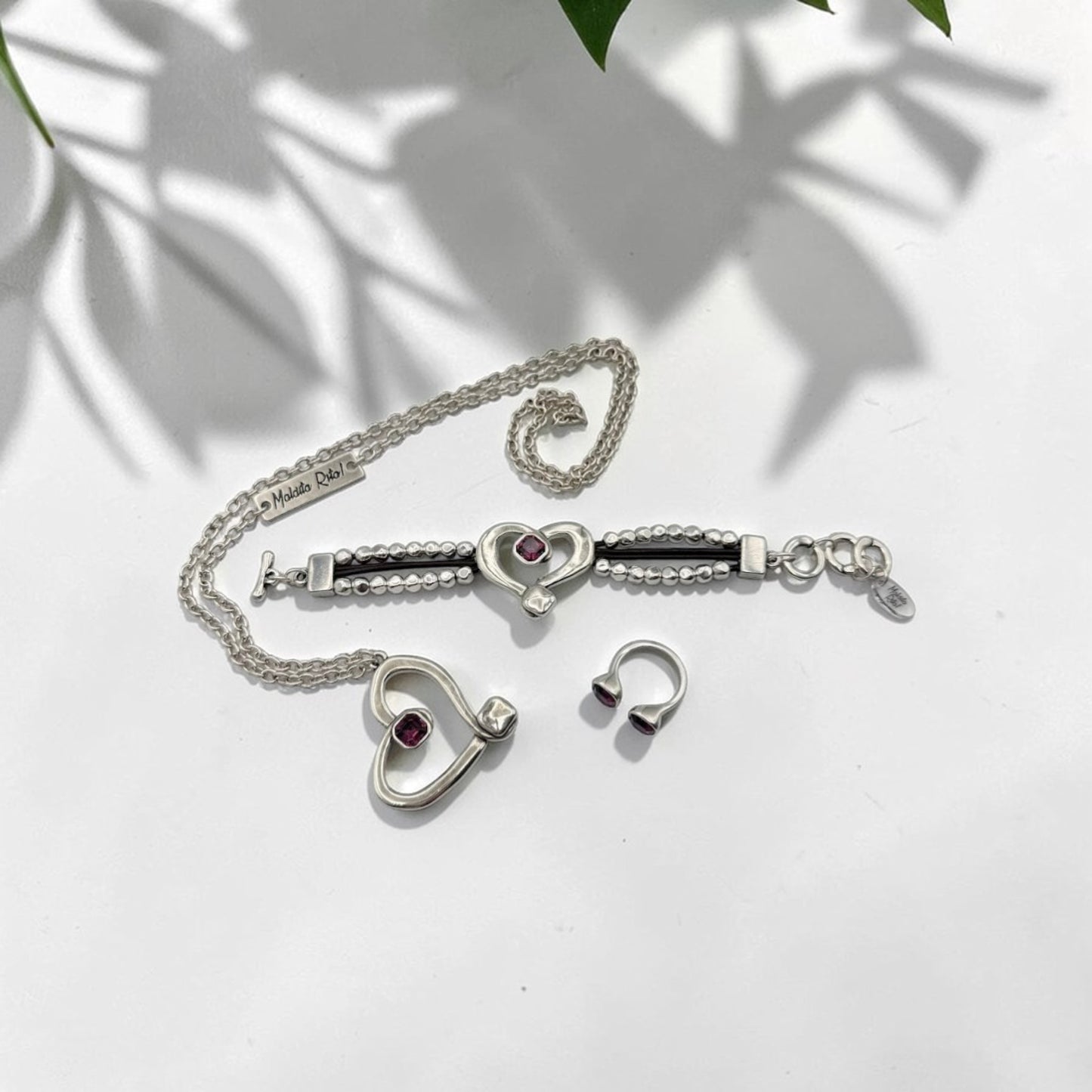 Cnjunto de pulsera, collar y anillo Tesoso de Maldita Rita, con cristales de Swarovski