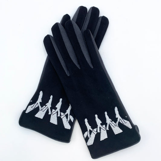 Guantes oficiales The Beatles Abbey Road con silueta bordada merchandising Beatles. Venta en Maldita Rita