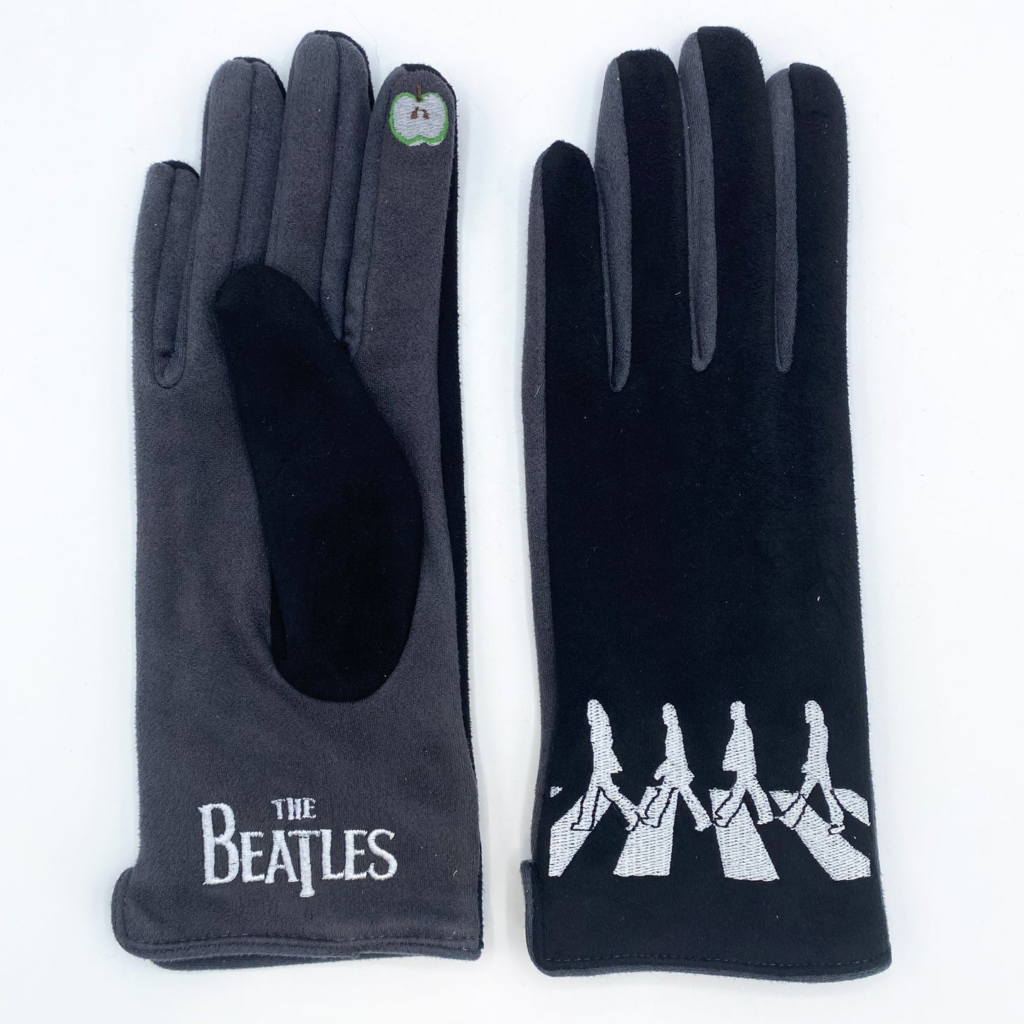 Guantes oficiales The Beatles Abbey Road con silueta bordada merchandising Beatles. Venta en Maldita Rita, vistos por el interior de la mano.