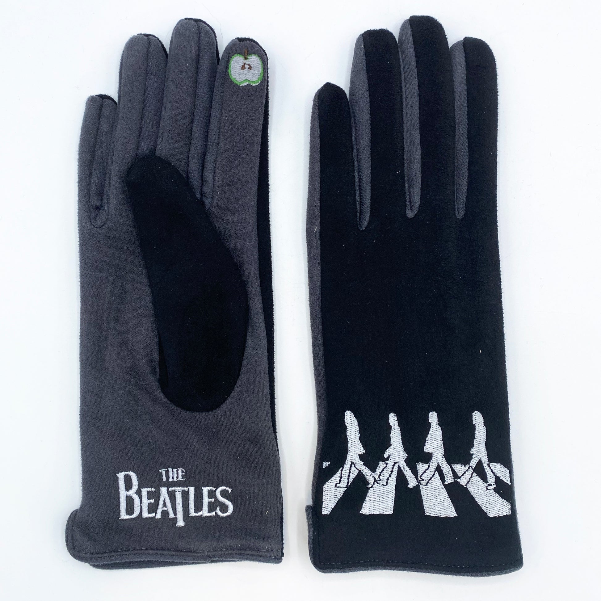Guantes oficiales The Beatles Abbey Road con silueta bordada merchandising Beatles. Venta en Maldita Rita, vistos por el interior de la mano.
