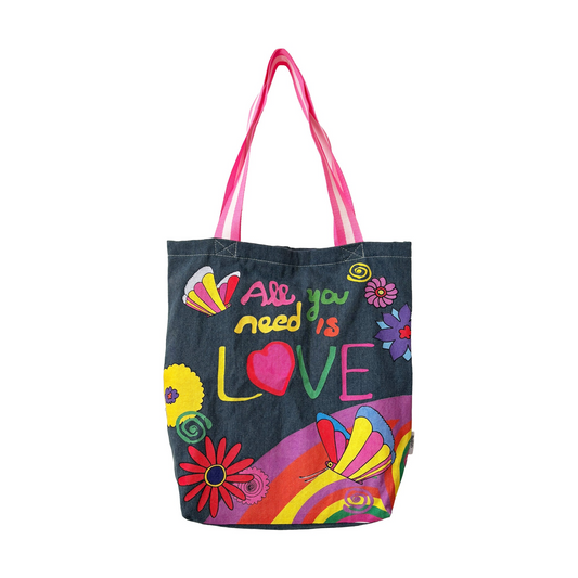 Bolso tote vaquero de los Beatles "All you need is Love" venta en Maldita Rita. 