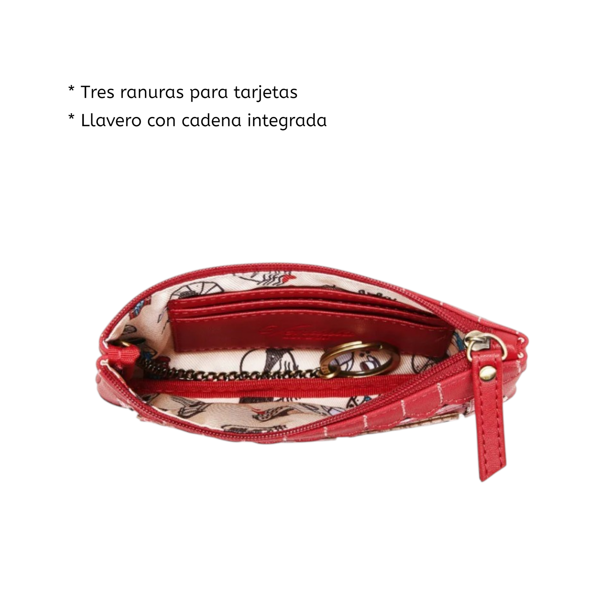 The Chocolate Box, monedero con cremallera de la marca Vendula London, venta en Maldita Rita. Bombonería color rojo. Interior con tarjetero.