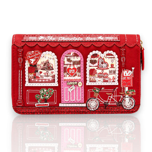 The Chocolate Box, monedero mediano con cremallera, tienda de bombones en rojo, venta en Maldita Rita.