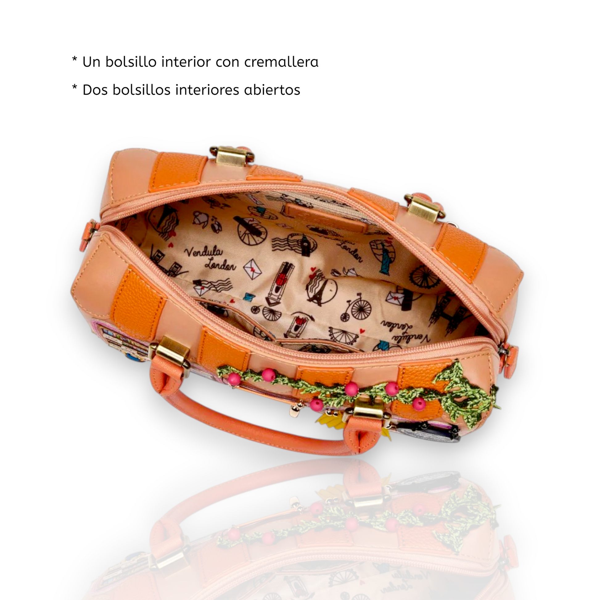 Vendula Voyage bolso bowler de Vendula London. Tienda de viajes, venta en Maldita Rita. Interior del bolso.