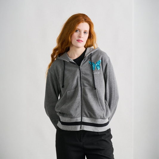 Chaqueta sudadera Borboleta de la marca Anabel Lee ropa, venta en Maldita Rita, parte delantera.